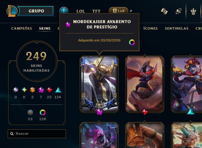 Conta LoL Unranked Nível 564 - 249 skins - Todos Campeões