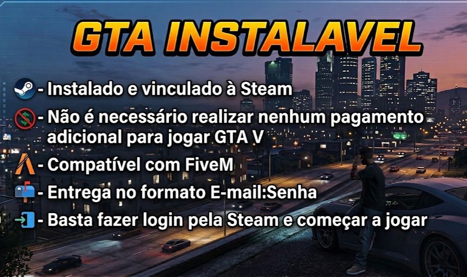 GTA V INSTALÁVEL STEAM | COMPATÍVEL FIVEM | PRONTO PRA JOGAR