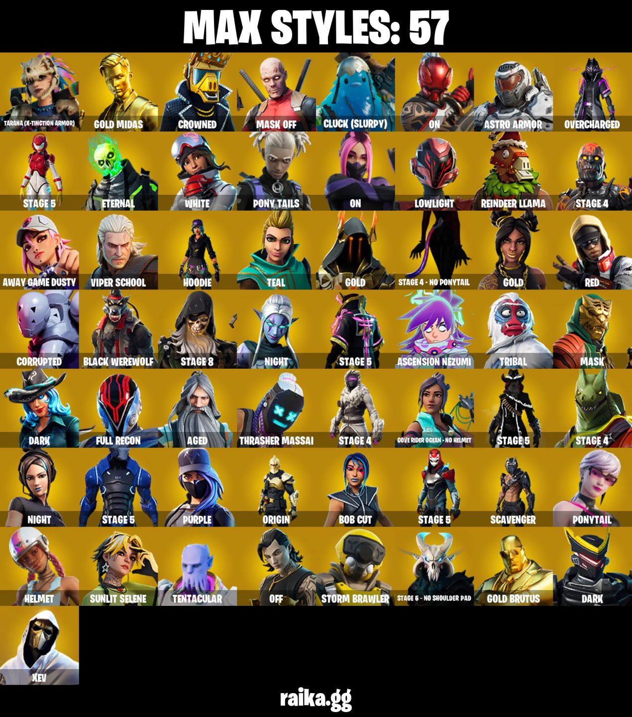148 skins | Gold Midas Lara Croft Rogue agent 550 Vbucks Ragnarok OMEGA