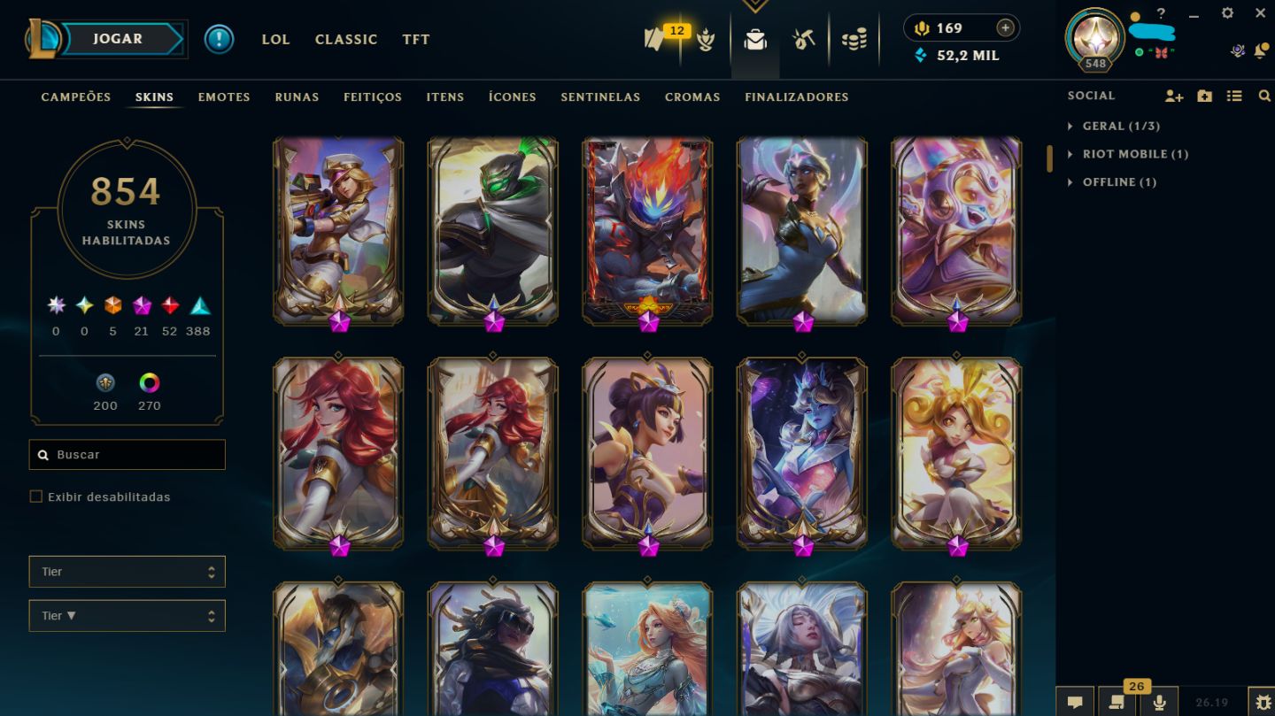 CONTA LEAGUE OF LEGENDS MAIN SUPORTE/FADINHA COM 860 SKINS NO ELO MESTRE 500+