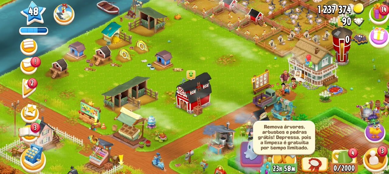 Hay Day Nível 48 | +1.237.000 Moedas | 90 Diamantes | Animais, Mina, Porto e Máq