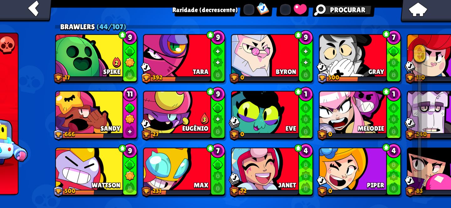 Conta brawl com sandy e personagens lendarios