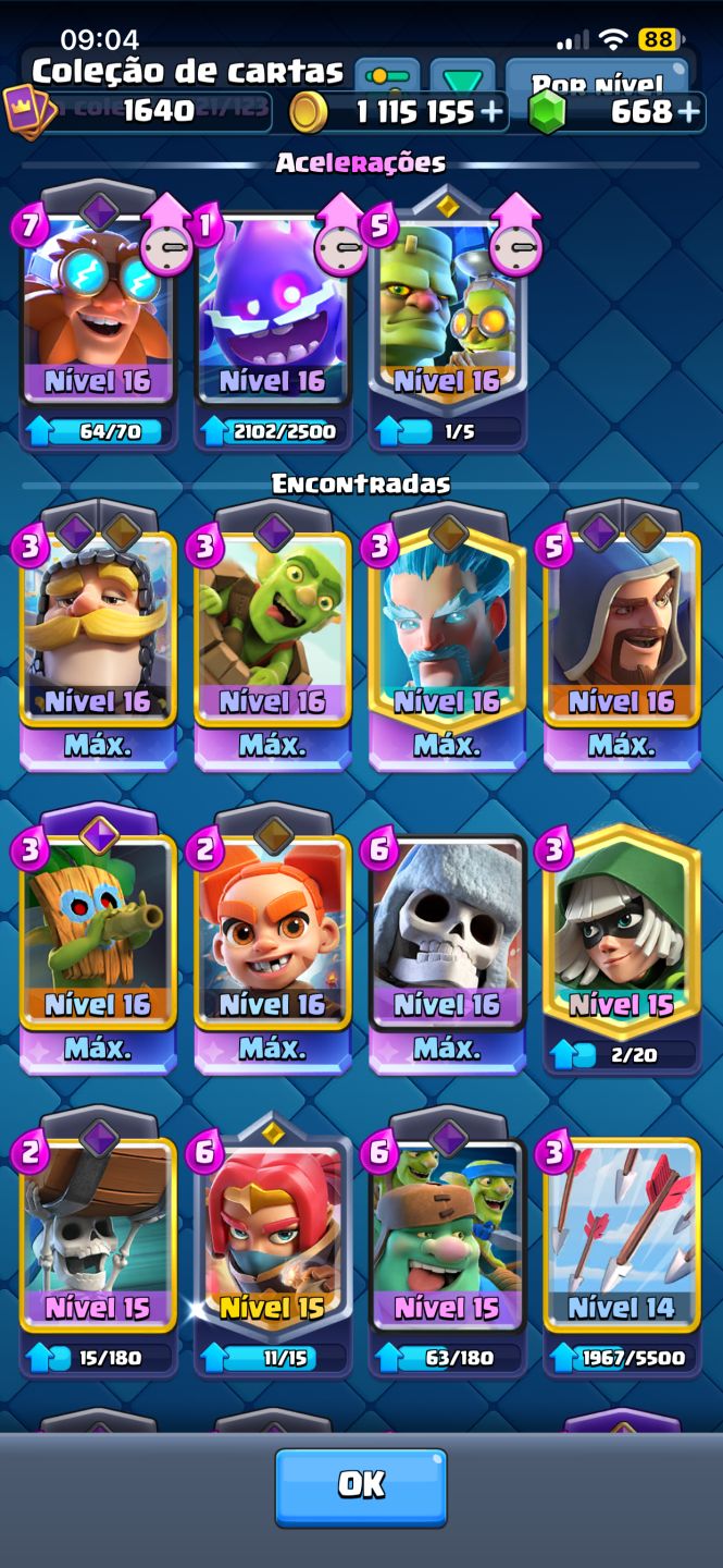 Conta de clash várias cartas full 16 e 11.8k troféus
