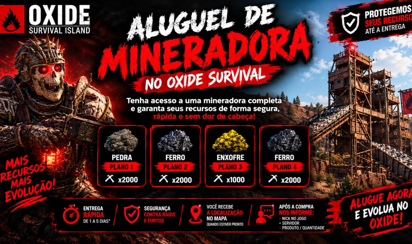ALUGUE SUA MINERADORA | FARM DE RECURSOS NO OXIDE SURVIVAL ISLAND