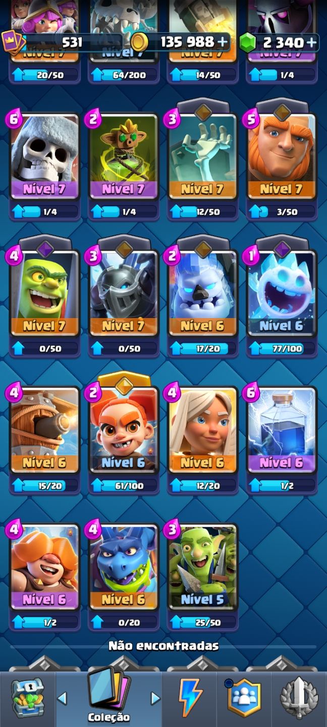 Conta iniciante de clash royale com 5 evoluções uma sendo mago