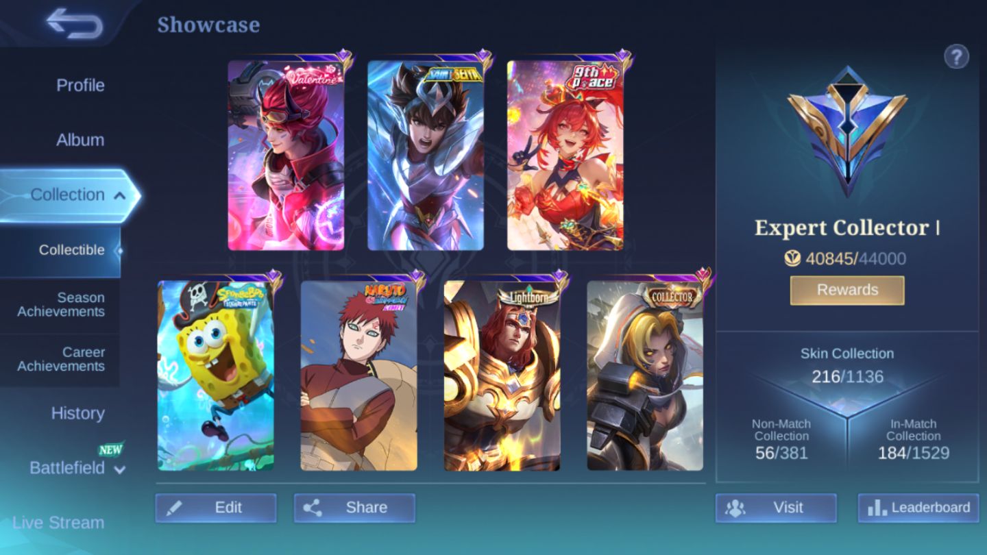 Conta Mobile Legends / VALENTINE Claude / P.ACE Fanny /SPONGEBOB Cyclops