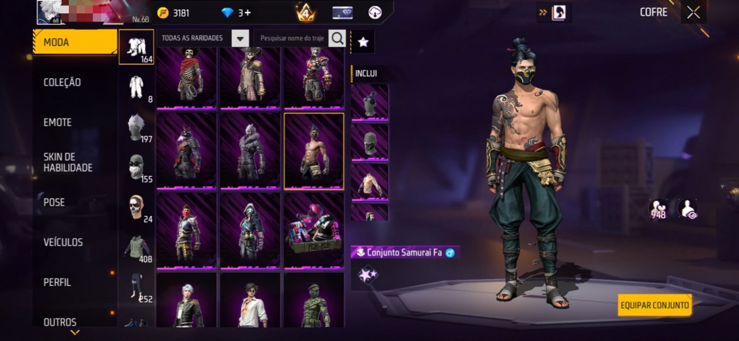 CONTA FREEFIRE COM TODAS AS SKINS DE NARUTO E ARMAS ATRIBUTADAS