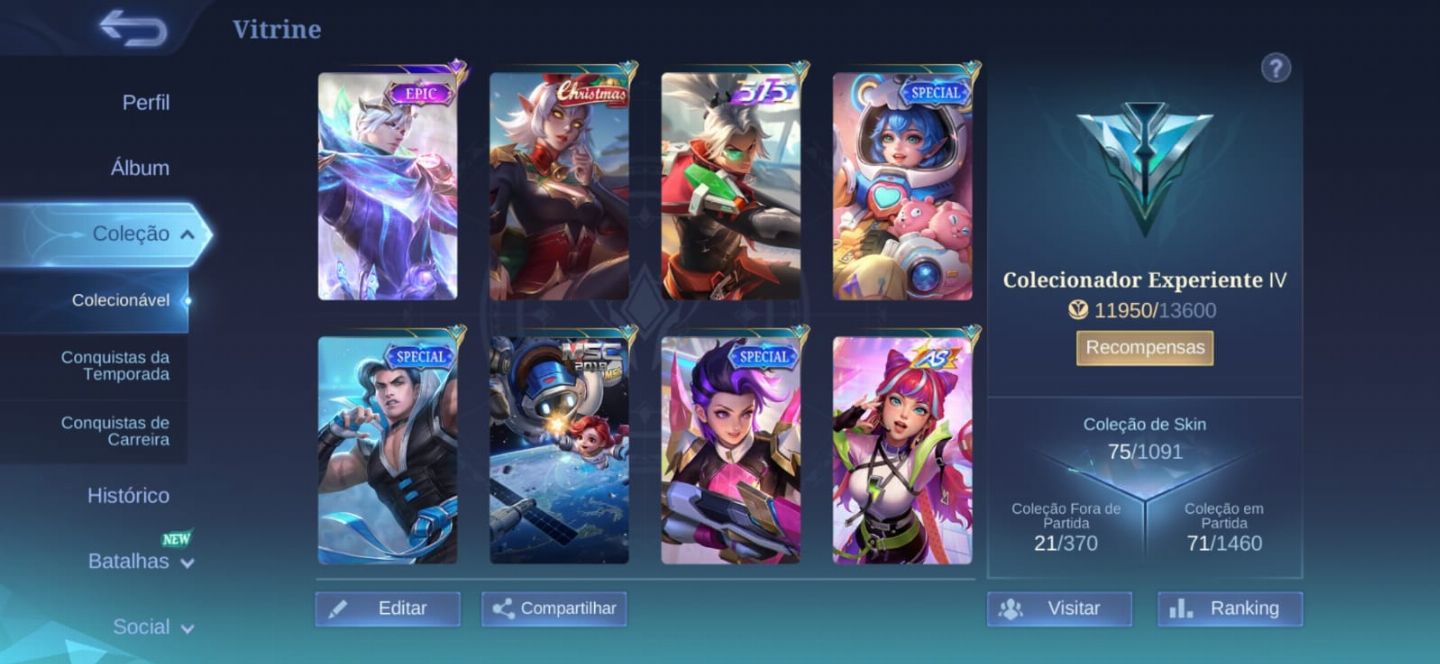 Conta Mobile Legends Mítico 44 Star 80 Skins e WR Alto 59% 80 Herois