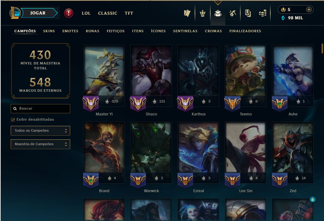 Conta LoL 2023 | Todos os Campeões | 117 Skins | Nível 252