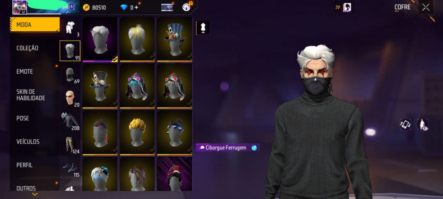 Conta free fire nível 72 gola alta preta, scar punho de ouro, via google!!