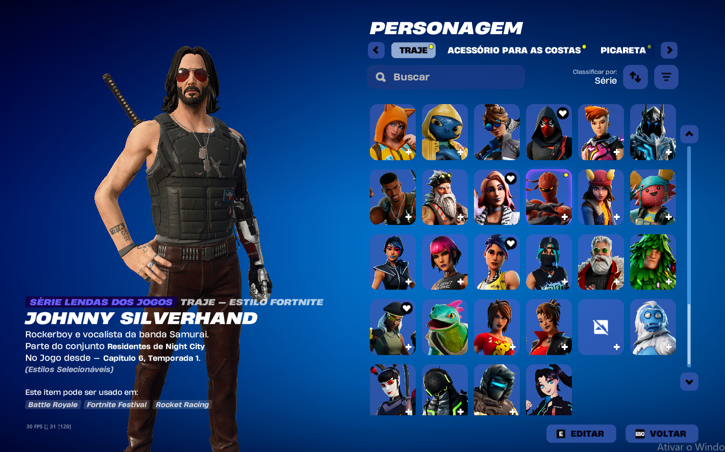 Conta de Fortnite/Epic Games Capitulo 1, Aproximadamente 115 skins