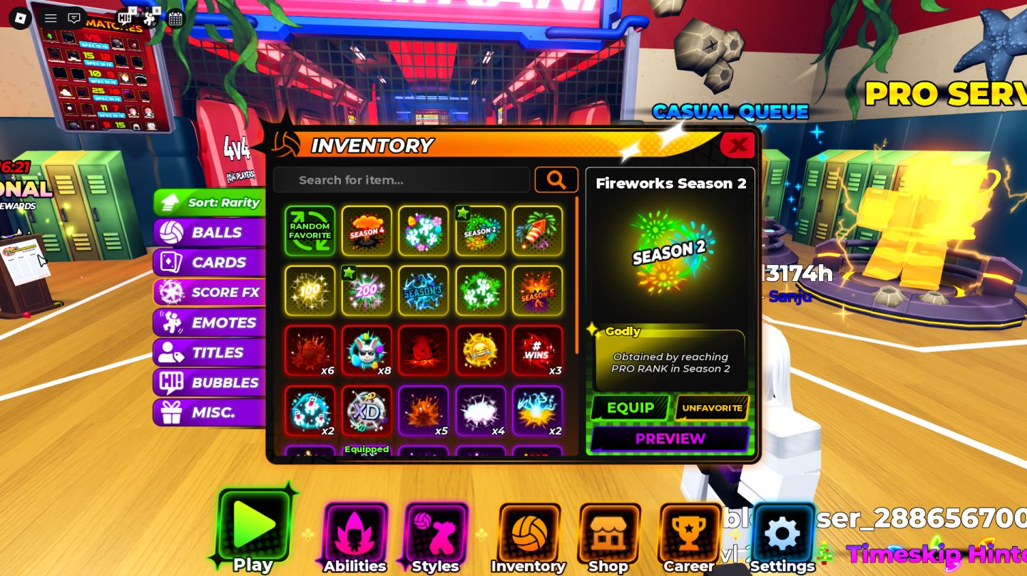 CONTA ANTIGA PARADA DE VOLLEYBALL LEGENDS LVL 200+ COM MAIS DE 6 SECRETS