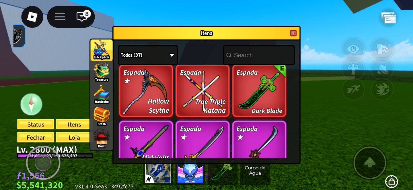CONTA BLOX FRUITS COM ICE PERM, DARK BLADE E 3 STORAGES FRUTAS E ETC