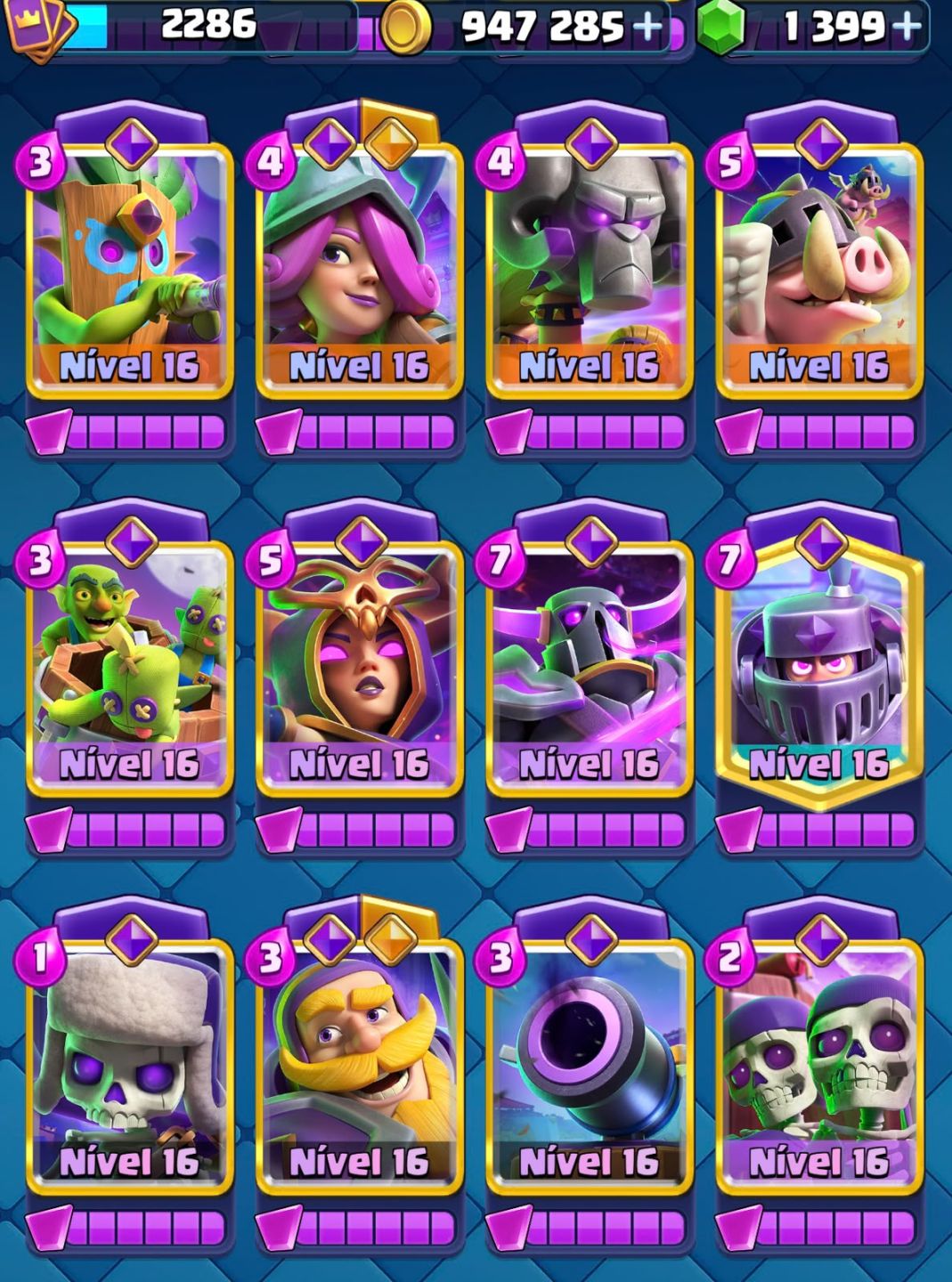 CONTA DE CLASH ROYALE / NÍVEL DE COLEÇÃO 2286 / TODAS EVOS E HERÓIS