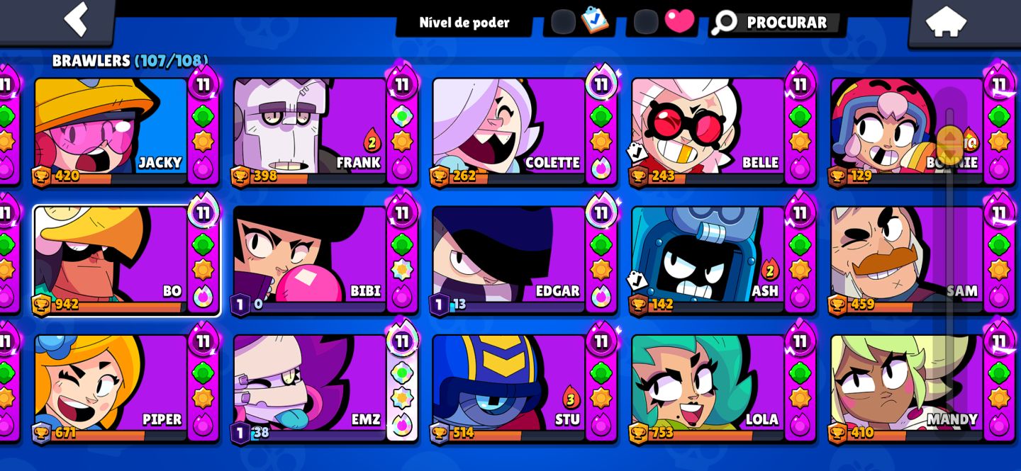CONTA BRAWL STARS COM MUITOS PASSES E SKINS