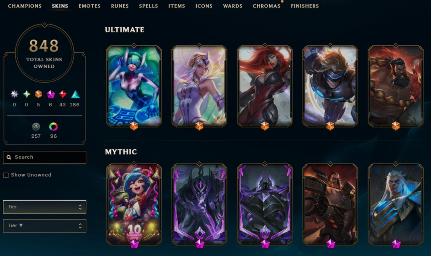 848 SKINS, 108 CHROMAS - CONTA DE LEAGUE OF LEGENDS