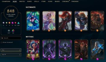 848 SKINS, 108 CHROMAS - CONTA DE LEAGUE OF LEGENDS