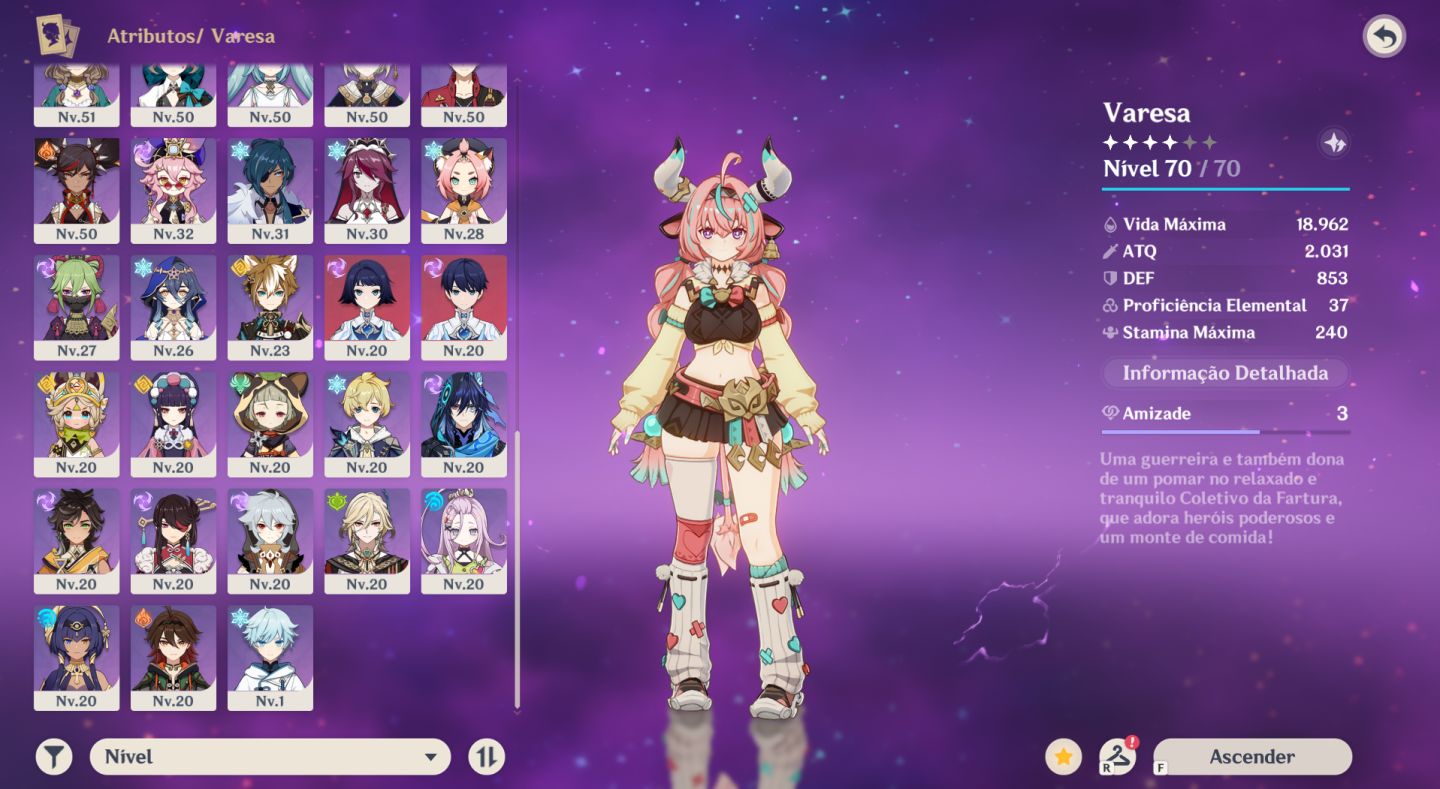 CONTA AR 57 | VARESA, FURINA, WRIOTHESLEY, YAE MIKO + 14 5 ESTRELAS