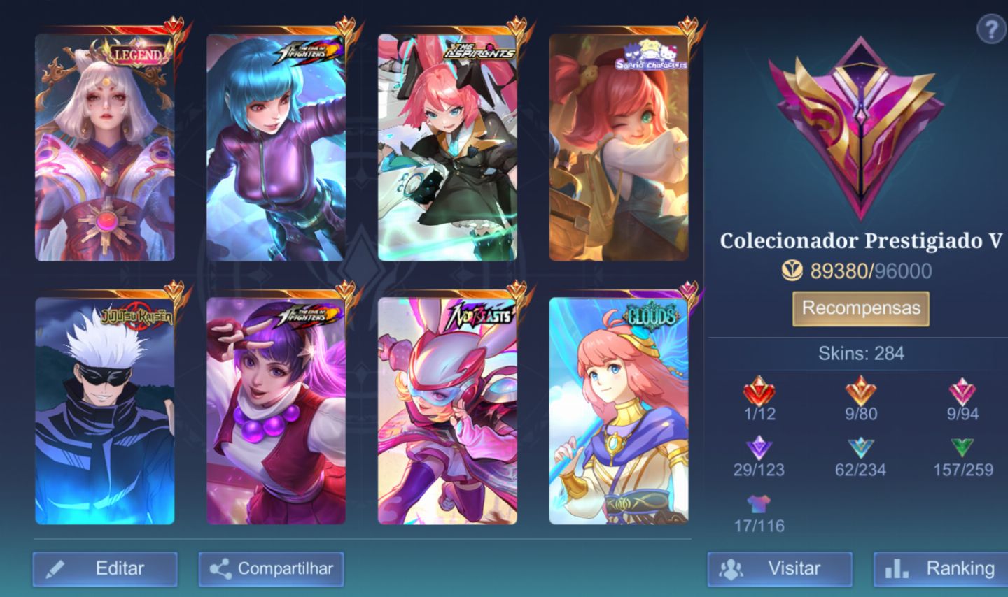 CONTA MAIN MAGO 282 SKINS (SATORU GOJO, KULA DIAMOND, LUNOX LEGEND ETC)