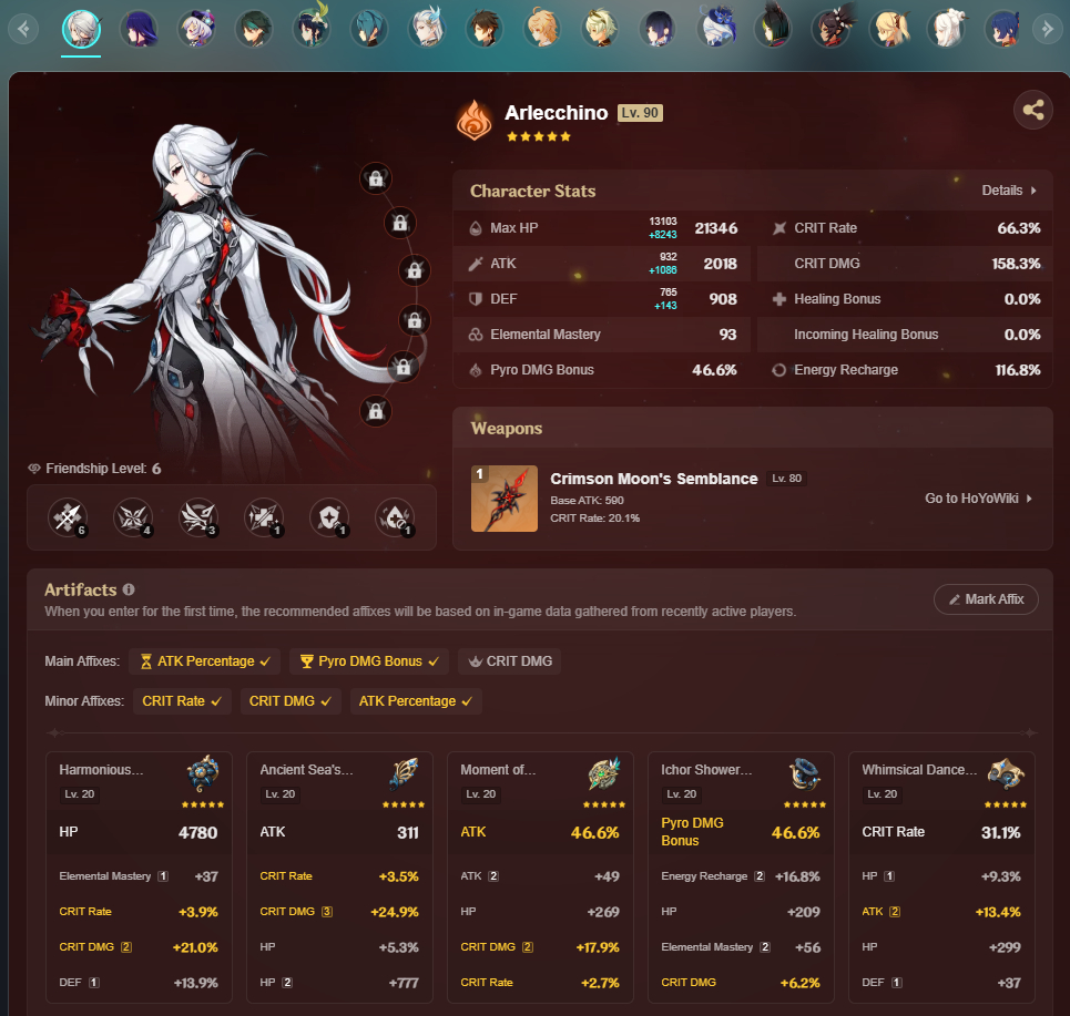 ARLECCHINO + BIS | NEUVILLETTE C1 + BIS | RAIDEN | FURINA | ZHONGLI | VENTI