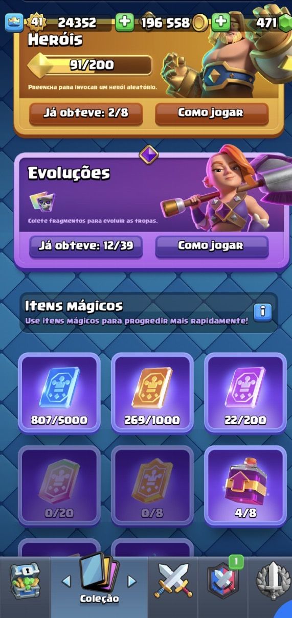 CONTA CLASH ROYALE QUASE 10K DE TROFÉU E 6 HERÓIS E VARIAS EVO