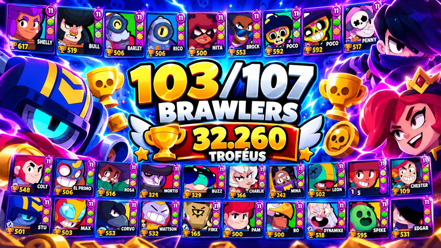 PROMOÇÃO CONTA BRAWL STARS GEMADA | 32K TROFÉUS | 103/107 BRAWLERS | 57 MAX