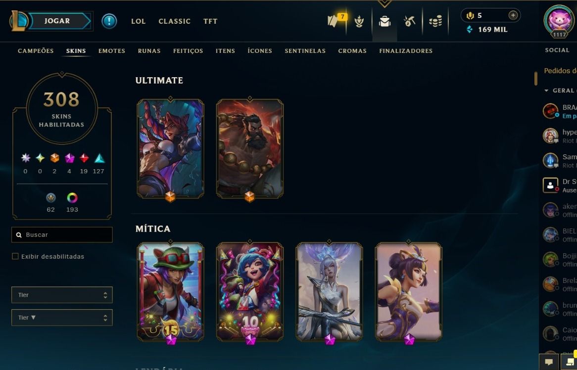 Conta lv 1117 esmeralda 4 com 308 skins