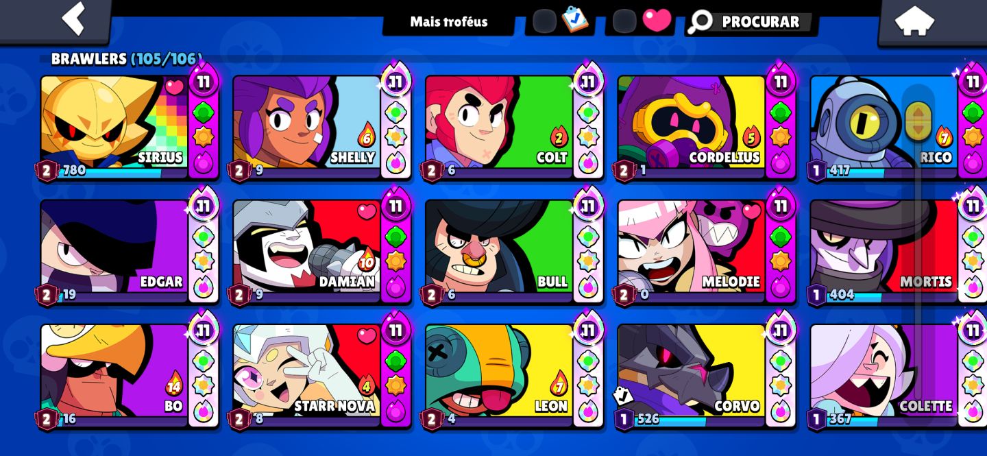 Conta Brawl Stars 83k Troféus, Todos Brawlers, 400+ Skins, Mestre, 46 HC Full!