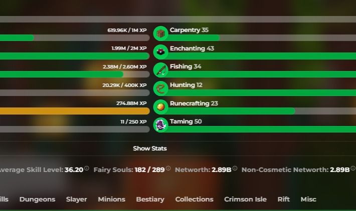 Conta skyblock 3b NW, focada em mining.
