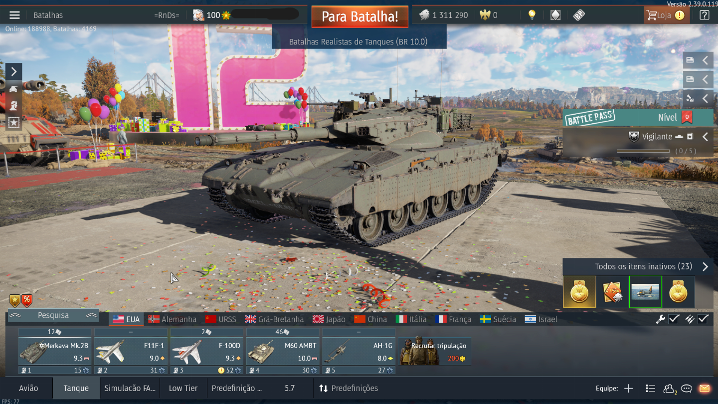 CONTA WAR THUNDER LVL 100 COM DIVERSOS VEICULOS RAROS INCLUINDO O OBJECT 279