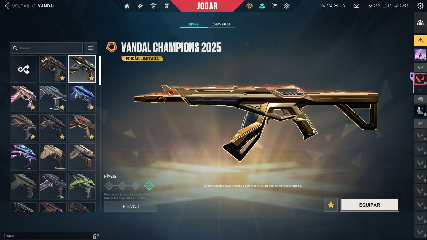 CONTA VALORANT / PACOTE CHAMPIONS 2025 + OUTRAS / PLATINA, DIAMANTE