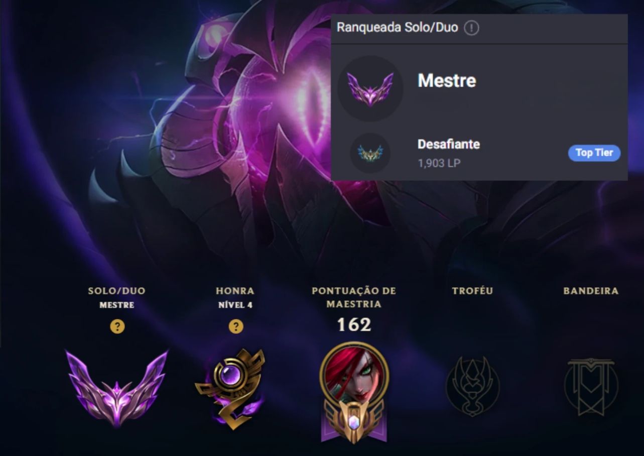Conta MESTRE EX CHALLENGER / 2 PLD NO MESTRE DUO SOLO / PLATINA III NA FLEX