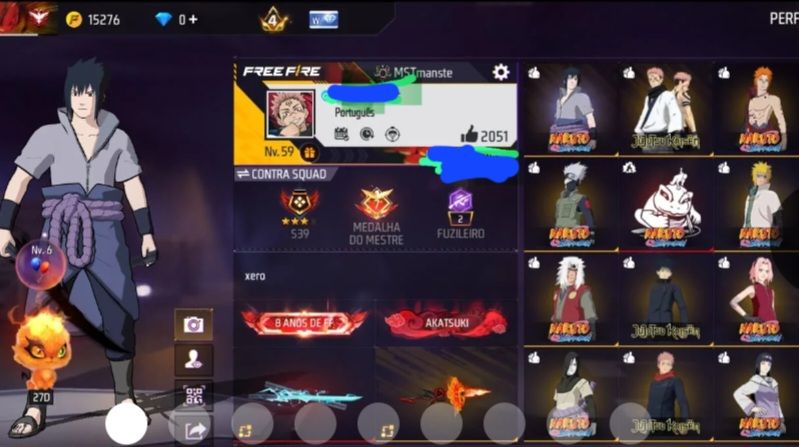 CONTA FF GEMADA 9 ANOS C/ SKINS | 11 CONJUNTOS DA PARCERIA NARUTO