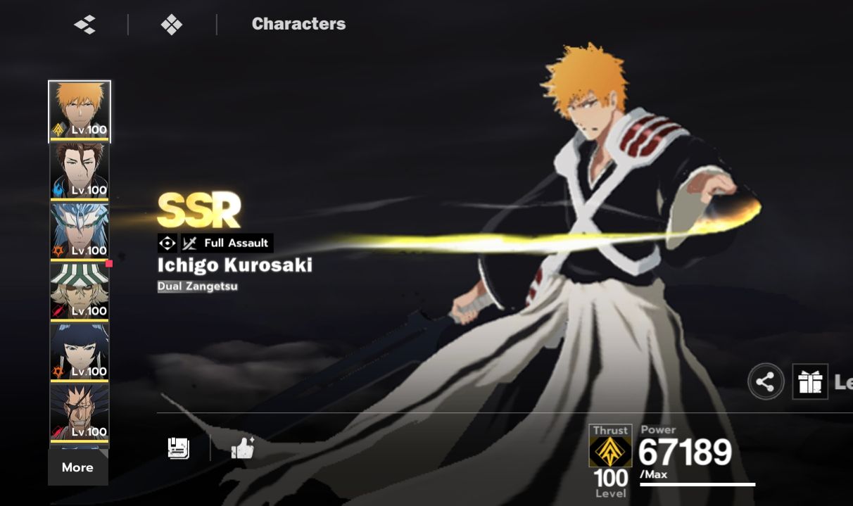 Conta lvl 80 com ichigo true shikai B6, possui todos os personagens menos Bambi