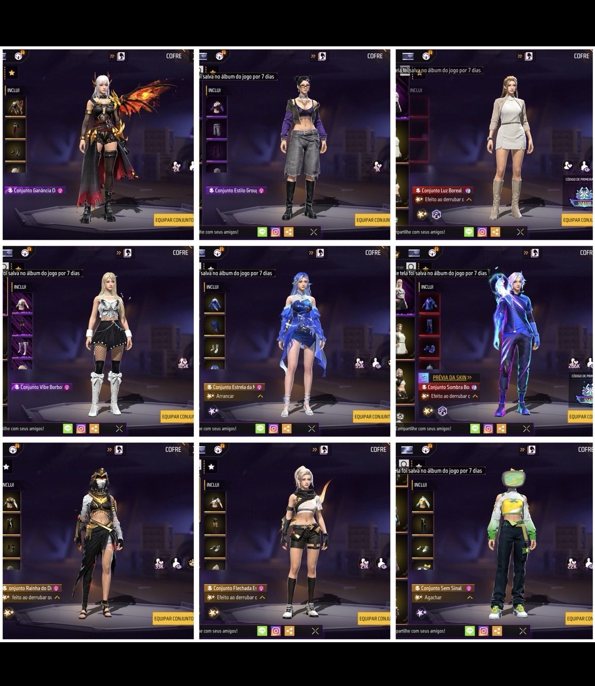 CONTA DE FREE FIRE GEMADA MASCULINA E FEMININA VETERANA 598 PEITAS PRIME 6