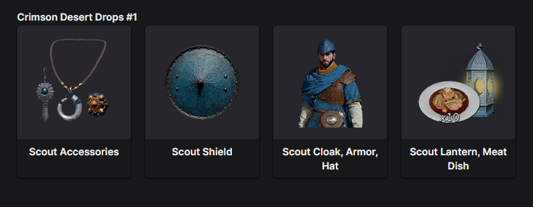 [MENOR PREÇO] TWITCH DROPS CRIMSON DESERT/BLUE SCOUT BUNDLE + 10 STEW + 18 ITEM