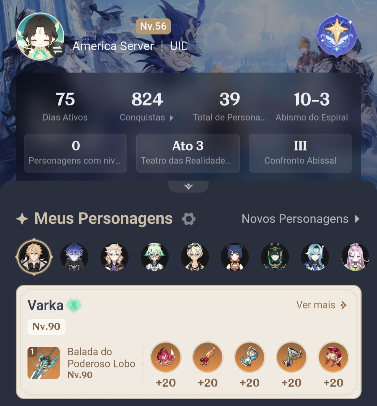 CONTA GENSHIN AR 56 VARKA ALBEDO FLINS E NEFER NO GARANTIDO+RAIDEN XIAO SV ASIA