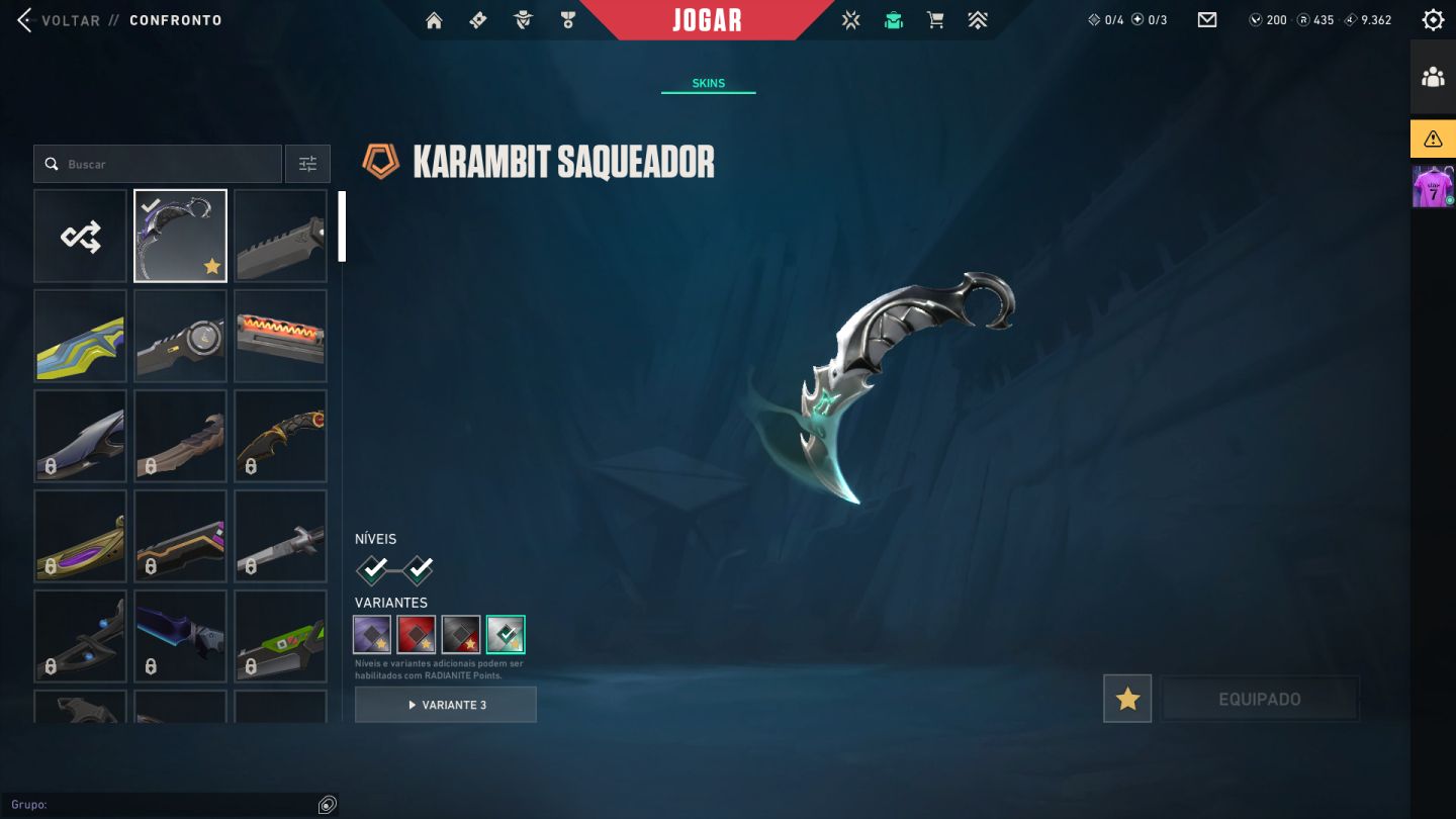 CONTA VALORANT - KARAMBIT SAQUEADOR, VADAL RGX, PANTHON GLITCHPOP - LV129