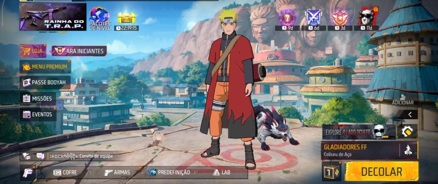 Free Fire Naruto + Emote de Transformação + Troca de Nick | Nível 23