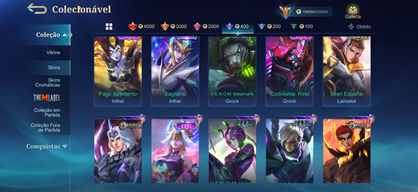 Conta MLBB, skin do alpha legend e muito mais