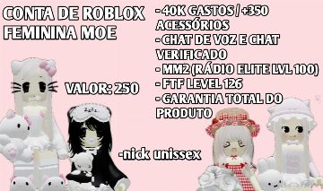 Conta Roblox Feminina - diversos itens de inventário e level alto no MM2 e FTF