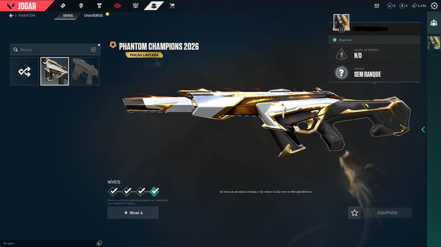 CONTA VALORANT PLATINA 3 COM VANDAL HEROI VALOROSO E PACOTE CHAMPIONS 2026