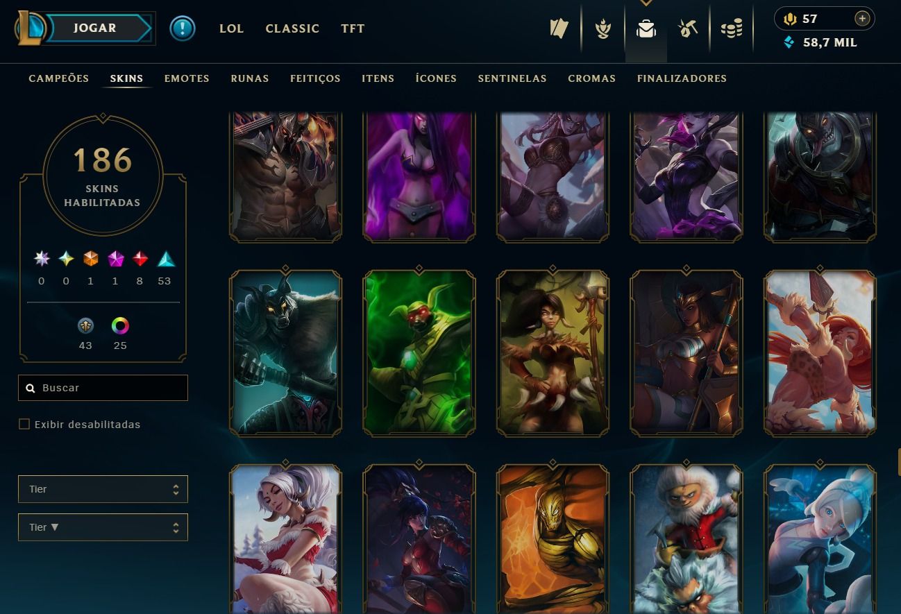 CONTA DE 2013 - 186 SKIN - LVL 242 - TODOS CAMPEÕES - 50K DE EA - 25 CROMAS