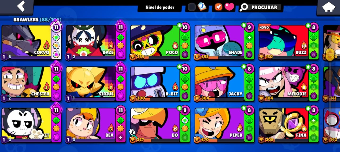 Conta de Brawl Stars gemada com 86 brawlers