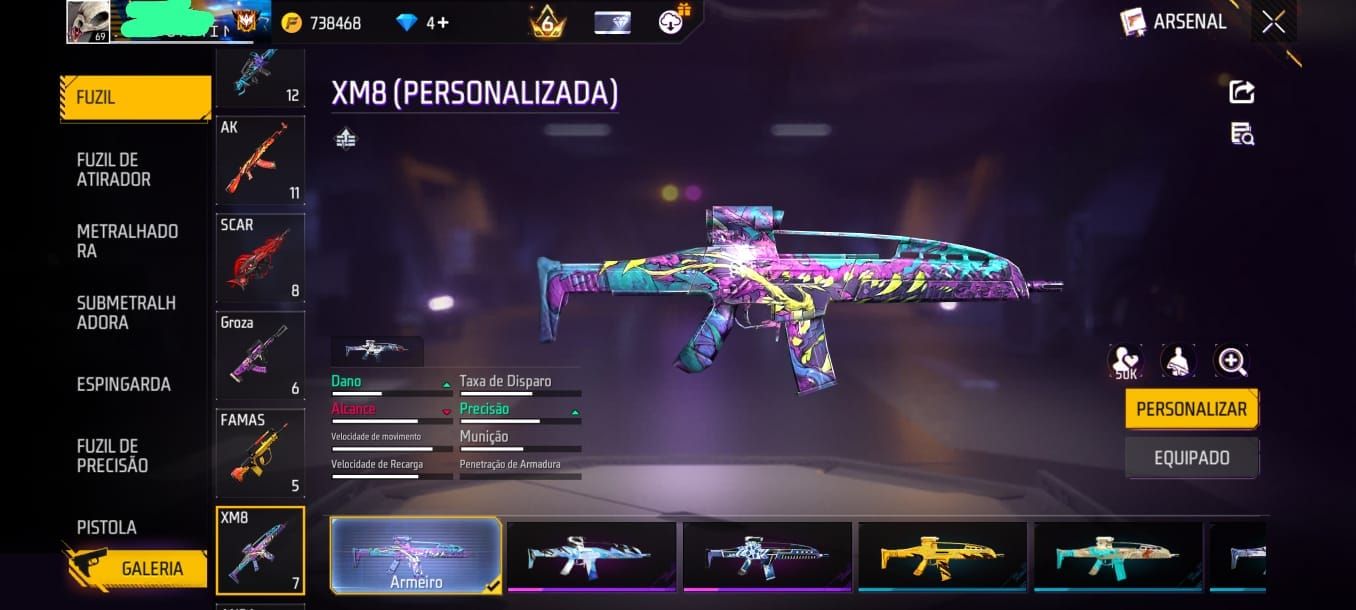 Conta Free Fire Top | Barbinha, Sombra Roxa, Bandeirão | SCAR Evolutiva Nv Max