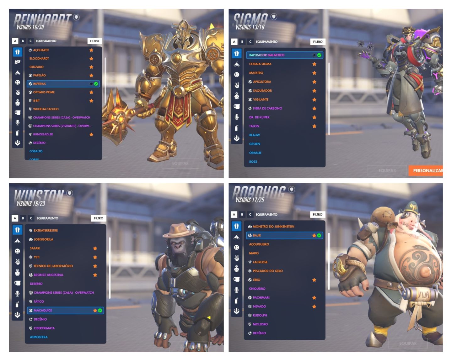 CONTA OVERWATCH | 720+ Skins (11 Miticas, 6 Golden Guns) | Collabs e Skins OWL