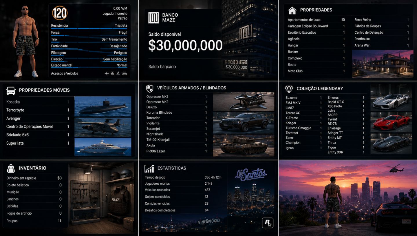 Conta Nivel 120 30 Milhões Gta 5 Xbox One Xbox S/x Ps4 Ps5| PC