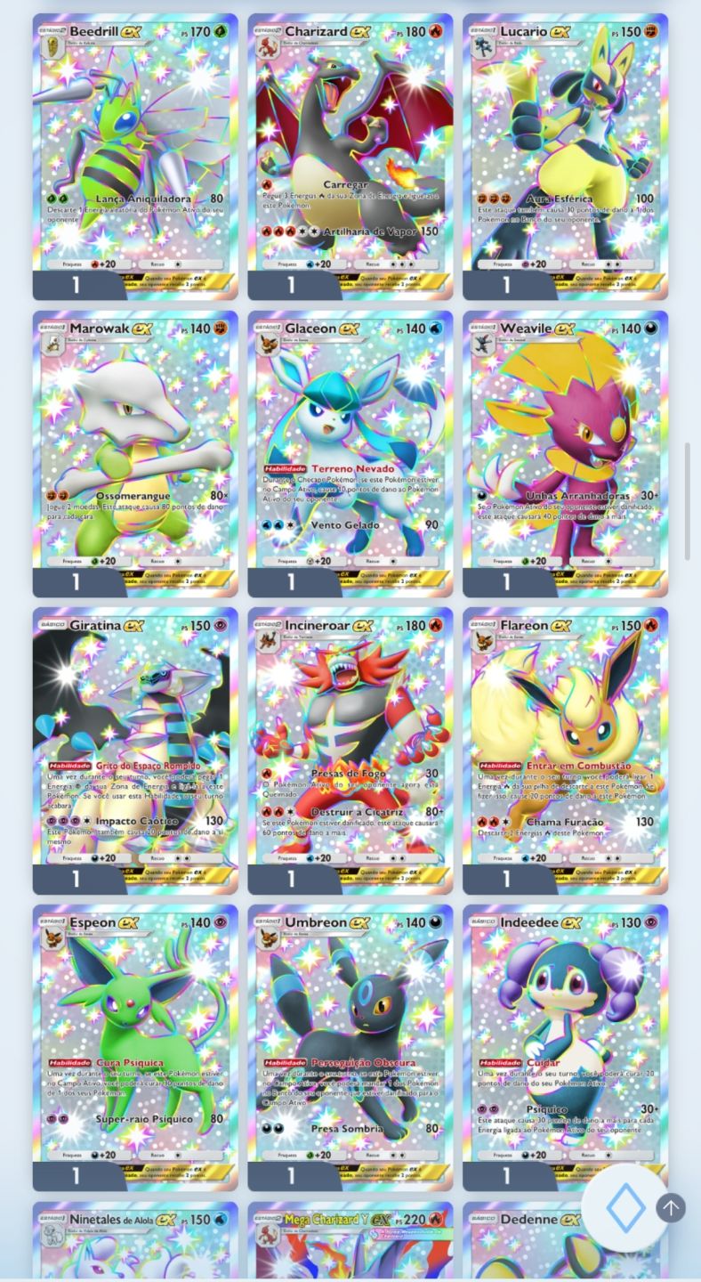 Conta Pokémon TCGP 5.080+cartas 300+EX 70+Mega EX 40+Brilhantes 27 Arcoíris