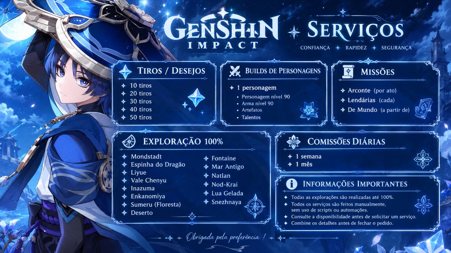 GENSHIN IMPACT | SERVIÇOS, FARMS E EXPLORAÇÃO 100%