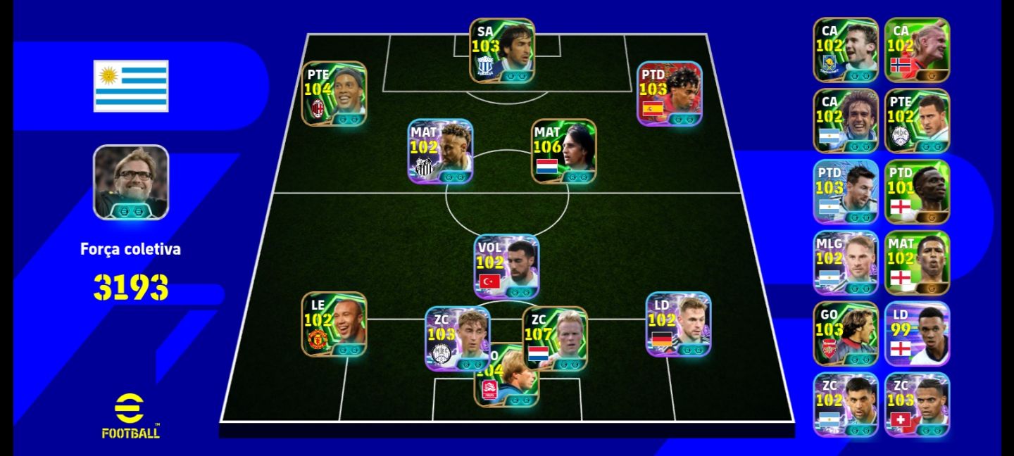 CONTA EFOOTBALL 3193 FORÇA COLETIVA | CRUYFF 106, KOEMAN 107, RONALDINHO 104